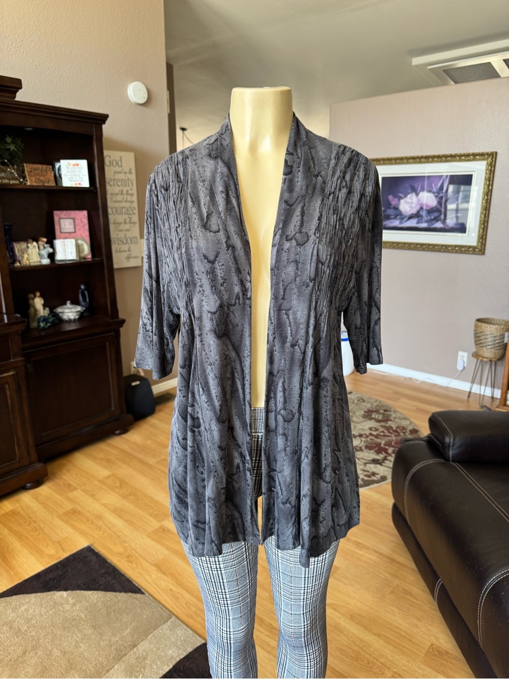Unity World Wear Gray Marble-Effect Open Cardigan-size L - Picture 4 of 10